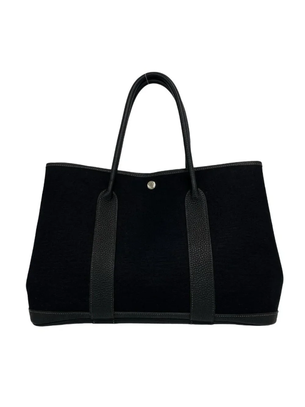 Hermes Garden Party PM Toile Officier Buffalo Tote Bag Black